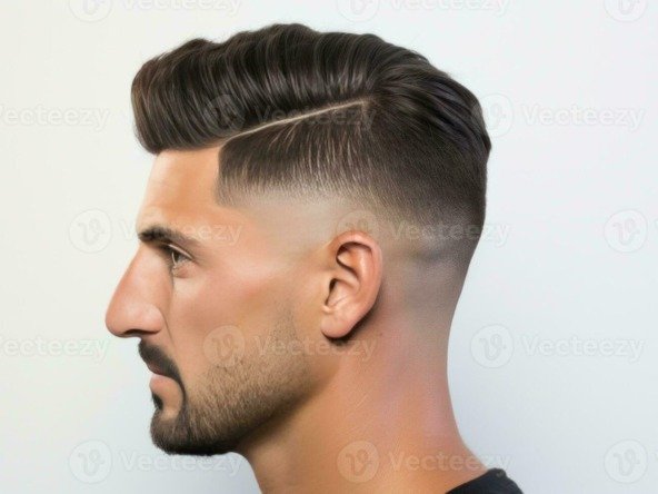 low fade machine haircut for handsome bearded man on white background hair cut with a smooth transition ai generative photo